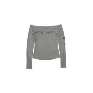 【ivy吕颖同款】CPLUS SERIES 一字领字母印花修身长袖露肩T恤