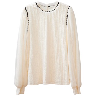 【3.6 6折福利款】冬日苾备温柔气质内里加绒拉绒蕾丝打底衫49W