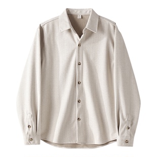 LUUD 儒雅新贵磨毛毛呢翻领衬衫男春保暖老钱定制树脂扣翻领衬衣