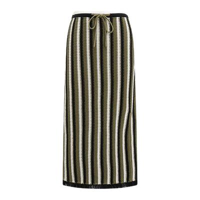 DVF橄榄绿条纹图案编织提花半裙