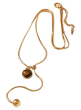 金色珍珠虎眼石吊坠长项链高级感