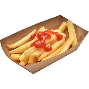 牛皮纸船形餐盒高档打包可降解防水防油薯条牛排一次性烧烤纸盒子