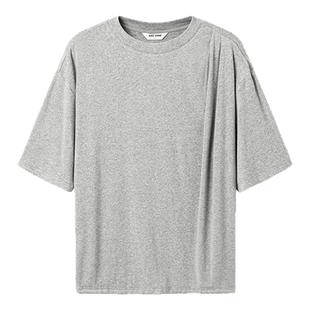 JUSTSHINE 折扣季 裸感滑滑T 收褶绵羊毛短袖t恤抗菌松弛感落上衣