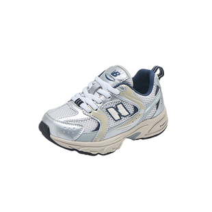 春秋新款网面透气儿童运动鞋轻便厚底老爹鞋男女童百搭休闲跑步鞋