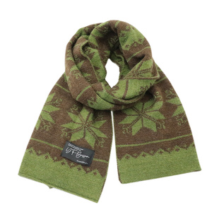 复古氛围感绿咖雪花针织围巾女款2025新款冬季含羊毛加厚保暖围脖