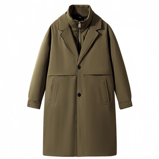 罗蒙中长款羽绒服高级长款风衣男冬季加厚假两件保暖白鸭绒外套