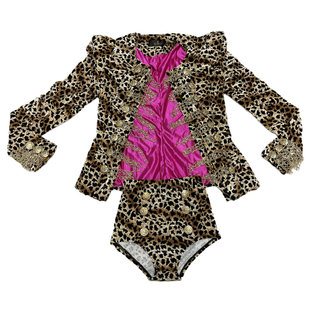 重工夜店豹纹收腰西装金属链条演出套装dj女歌手舞台表演弹力高腰