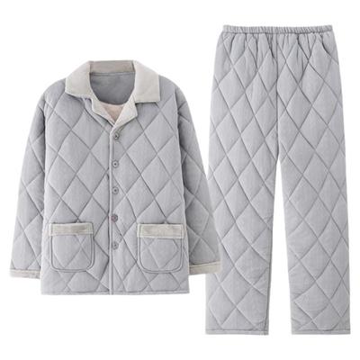 秋冬款纯棉夹棉睡衣猫人男士