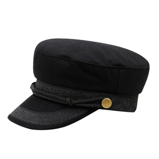 秋冬韩版蕾丝弯檐毛呢帽子男女潮流保暖大码平顶帽英伦复古学生帽