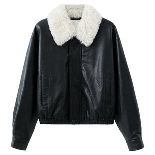 夕蒙2025新款冬季韩系酷炫风小个子夹棉独特小众保暖毛领皮衣外套