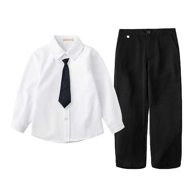 儿童白衬衫黑西裤子套装合唱表演出服装学生衬衣男童女童毕业拍照