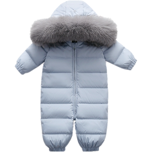 宝宝连体衣羽绒服婴幼儿冬白鸭绒男女小童加厚哈衣爬爬服外出抱服