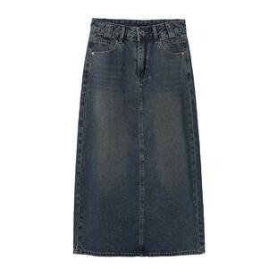 牛仔裙女春秋2025新款夏季中长款裙子遮胯a字裙后开叉包臀半身裙