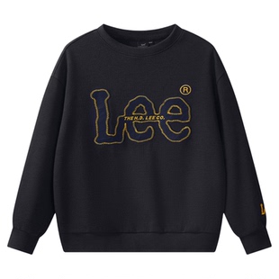 Lee kids儿童刺绣字母圆领套头卫衣秋冬百搭休闲男童女童长袖上衣
