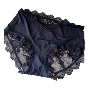 绸面蕾丝中腰性感女士内裤缕空大码胖mm200斤柔软舒适包臂三角裤