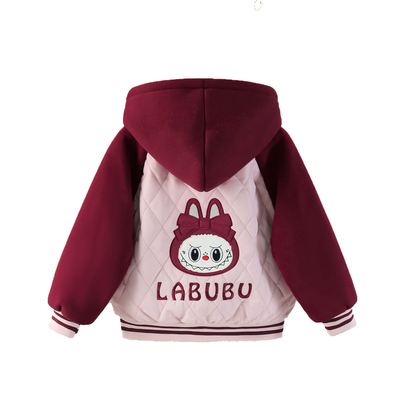 女童加绒外套25秋冬装儿童夹棉连帽上衣薄款棉服中厚棉袄