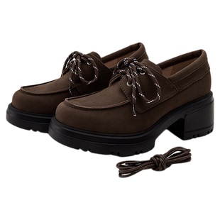 [伯爵乐福]莎莎苏2025秋冬新款粗跟增高绑带通勤乐福鞋复古单鞋女