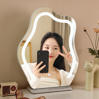 云朵化妆镜台式桌面带灯梳妆台镜子轻奢LED高级智能镜卧室梳妆镜
