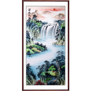国画山水画旭日东升客厅卧室玄关装饰水墨璧挂画手绘真迹四尺竖版