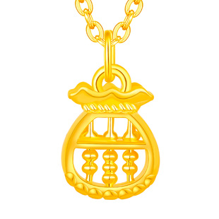 水贝黄金官方旗舰店足金999福禄算盘吊坠项链小克重金送女友礼物