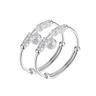 足银999手镯纯银生肖龙蛇马宝宝婴儿周岁满月新生儿铃铛脚镯送礼