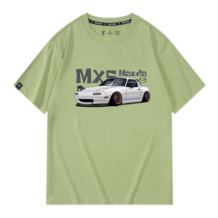马自达MX5改装文化JDM转子萌翻灯T恤夏短袖男装纯棉宽松休闲印花