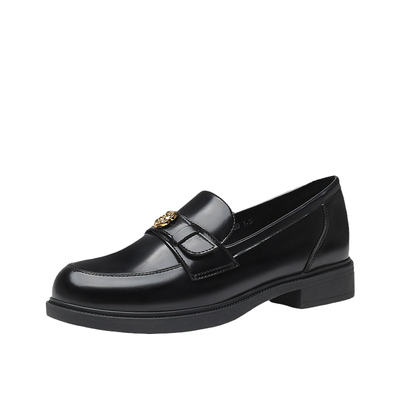 大东官方正品黑色厚底小皮鞋