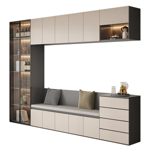 卡座餐边柜一体柜餐厅靠墙餐桌客厅家用酒柜储物柜实木定制置物柜