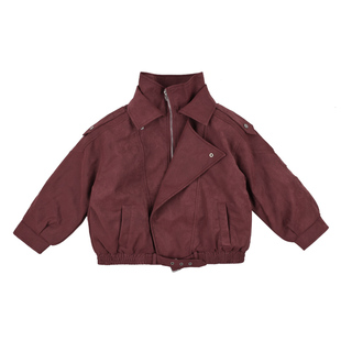 Jimmy妈童装【别具一格】复古夹克机车风翻领加绒外套