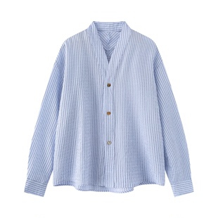 短句先生条纹V领衬衫