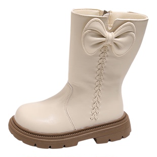 女童皮靴秋冬新款儿童公主靴中筒靴女宝靴子加绒软底马丁靴子长靴