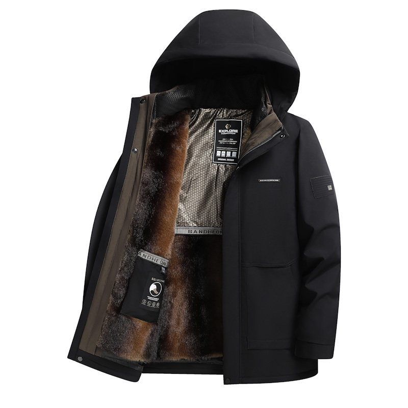 中老年加绒加厚羽绒服90白鸭绒内胆可脱卸爸爸冬装派克服保暖外套
