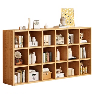 实木书架落地置物架书柜储物柜一体靠墙儿童组合格子柜简易收纳柜