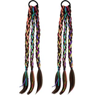 彩色假发辫马尾发圈彩绳发饰街舞拳击辫头绳麻花辫辣妹小辫子头饰