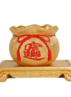金色红色喜庆发财树花盆