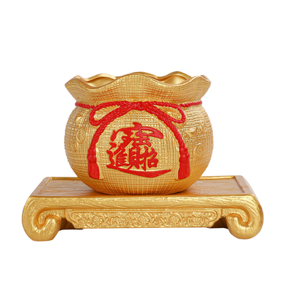 金色红色喜庆发财树花盆
