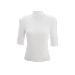 小高领五分袖设计感上衣女烟灰色新款正肩内搭修身外穿中袖打底衫