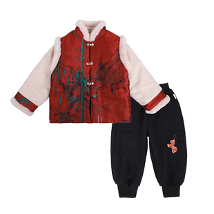 拜年服男童过年喜庆衣服儿童新中式唐装新年套装男孩年服冬季加厚