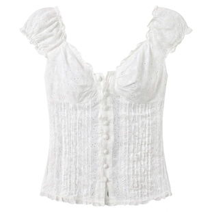 Pleated shoulder button lace bodice 褶皱挂肩扣子花边紧身上衣