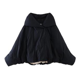 readme黑色连帽拉链鸭绒修身保暖防风短款气质连帽羽绒服61408509