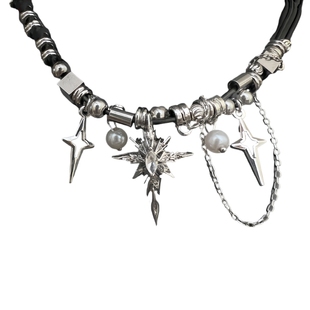 CHEALIMPID/.星芒十字架珍珠双层项链街头嘻哈男女轻奢暗黑锁骨链