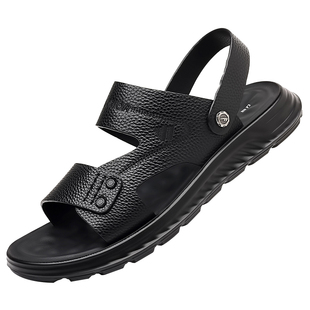 回力真皮黑色凉鞋男款2026新款夏季男士沙滩鞋外穿爸爸牛皮拖鞋男