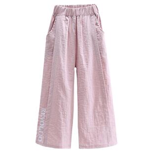 女童阔腿裤夏装洋气中大童防蚊裤外穿宽松薄款棉麻休闲直筒九分裤