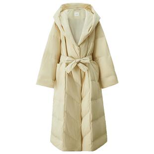 【季末折扣】欧时力 连帽长款羽绒服外套慵懒袍式配腰带流行冬季