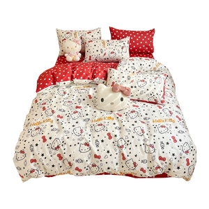 HelloKitty纯棉床上四件套卡通女孩凯蒂kt猫全棉被套床单人三件套