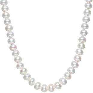 周六福S925银珍珠项链淡水珍珠扁圆6.5mm优雅送妈妈节日礼物