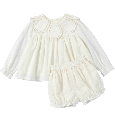 three sailors女宝宝花瓣圆领上衣纯棉刺绣可爱A版公主衬衫1-7岁