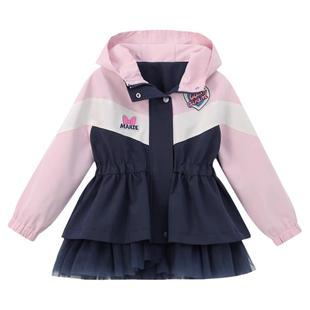 女童外套春装新款儿童韩版连帽上衣可爱拼接春秋小女孩中长款风衣
