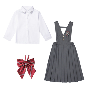 中小学生校服学院风jk背带裙女合唱朗诵演出白衬衫主持毕业照套装