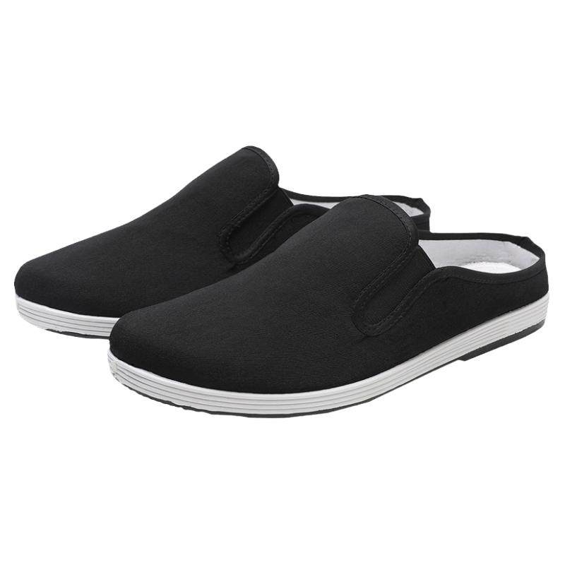 秋季透气半拖轻便青年休闲包头布拖鞋防滑无跟老北京拖鞋男士外穿